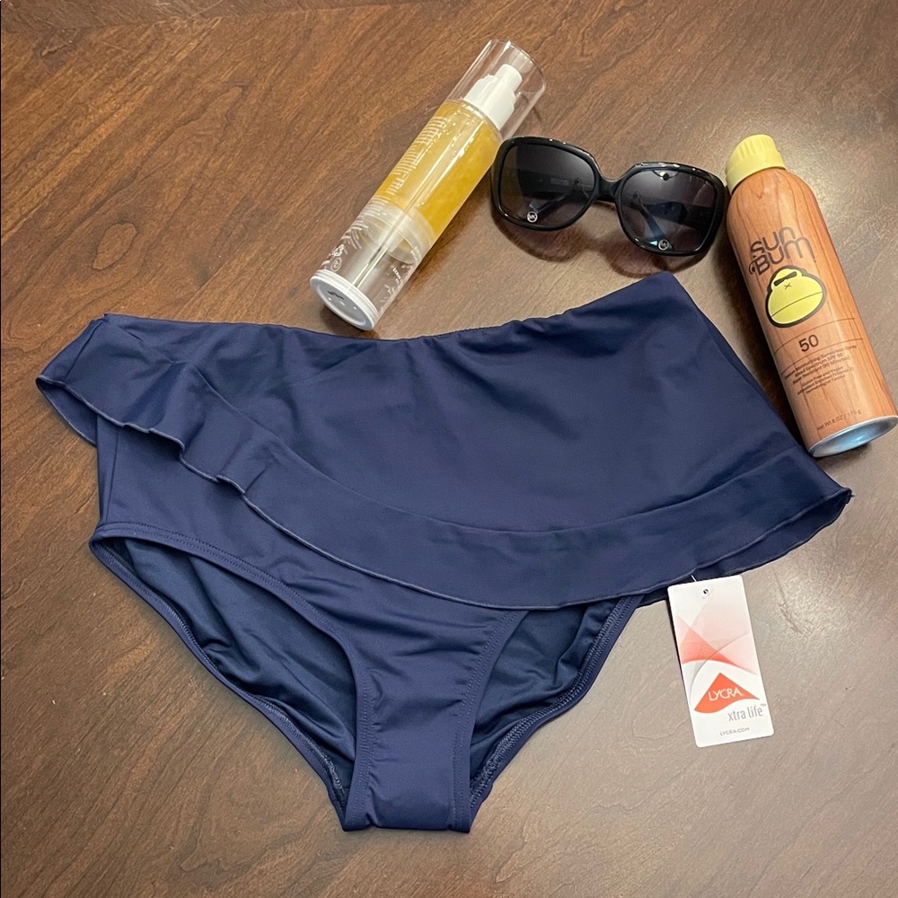 Navy Blue Ruffled Bikini Bottom by Lands End